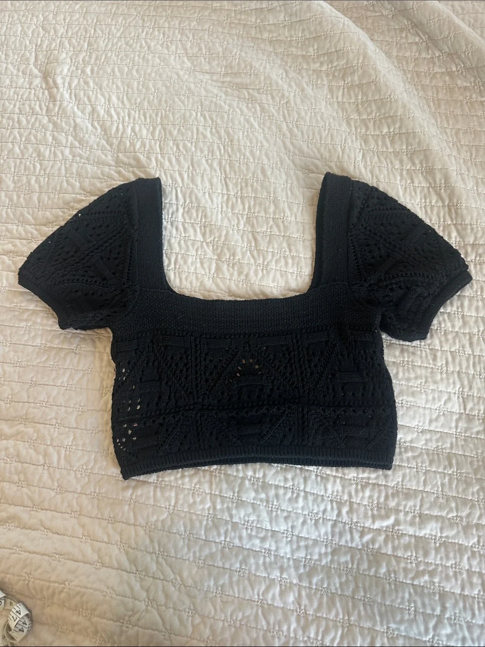 Zara Black Crochet Square-Neck Women’s Top
